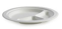 BioCane 3 compartments white plate, biodegradable, made from sugarcane